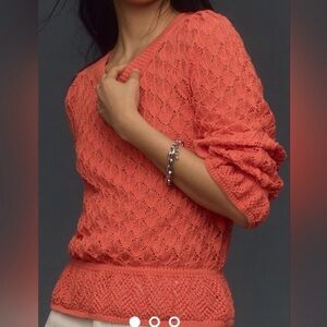 Anthropologie Flounce Hem Pointelle Sweater